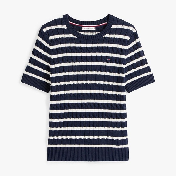 Tommy Hilfiger Women’s 100% Cotton Short Sleeve Striped Crewneck Sweater XL - Picture 7 of 15